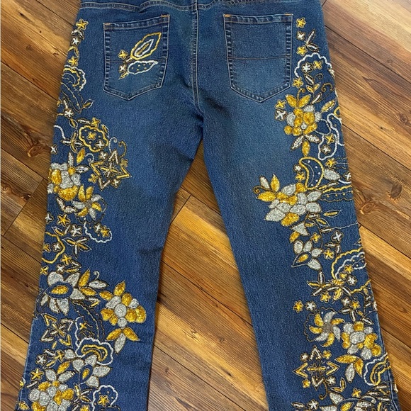 Vintage Style Midnight Velvet Floral Sequins Jeans Size 22W - Picture 2 of 13